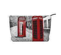 London Red Telephone Booth Corduroy Makeup Bag, Stylish and Durable, Portable and Lightweight