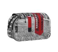 London Red Telephone Booth Double Layer Flip-Top Pencil Case,Large Capacity 50 Pens Organizer, Durable Polyester Stationery Holder for School, Art Travel (All-Over Print)