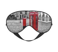 London Red Telephone Booth Double Sided Sleep Mask, Adjustable Blackout, Silk-Like Eye Mask for Sleeping,Travel, Soft, Breathable, Lightweight Comfortable Blindfold
