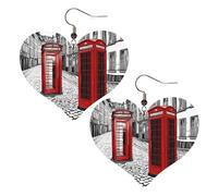 London Red Telephone Booth Elegant Leather Heart-Shaped Earrings-Fashionable And Unique Accessories For Everyday Wear