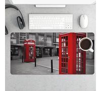 London Red Telephone Booth Gaming Mouse Pad 12x24 Inch Desk Pad Protector Waterproof Non-Slip Rubber Base Keyboard Mat Extra Large Desktop Mat for Office Home Computer Laptop Table Accessory