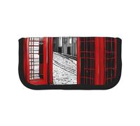 London Red Telephone Booth Large Capacity Canvas Pencil Case, Sturdy and Durable, Easy to Store in an Orderly Manner