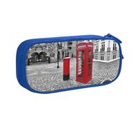London Red Telephone Booth Large Capacity Double Layer Pencil Case,Customizable Full Print Polyester Fabric Organizer-School, Office, Travel Makeup Pouch