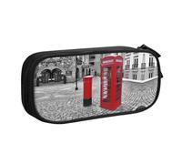 London Red Telephone Booth Large Capacity Double Layer Pencil Case,Customizable Full Print Polyester Fabric Organizer-School, Office, Travel Makeup Pouch