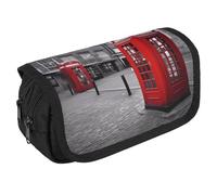 London Red Telephone Booth Pencil Case Organizer Large Capacity Cute Pen Pouch with 3 Compartment Office Stationery Large Pencil Bags with Zipper Fabric Pen Bag for Adults Portable Makeup Bag (Black)
