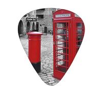 London Red Telephone Booth Print Guitar Picks, 12 Pcs Guitar Plectrums Celluloid Pick Classical Triangle Picks for Acoustic, Electric, Bass Guitar including 0.46mm 0.71mm 0.96mm