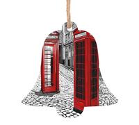 London Red Telephone Booth -Print Handcrafted Wooden Christmas Ornaments - Double-Sided Printed Hanging Decor For Tree Home Gifts. 2PCS