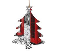 London Red Telephone Booth -Print Handcrafted Wooden Christmas Ornaments - Double-Sided Printed Hanging Decor For Tree Home Gifts. 2PCS
