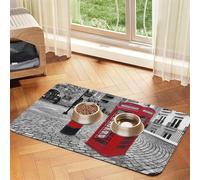London Red Telephone Booth Print Pet Feeding Mat For Dogs & Cats Absorbent Waterproof Dog Food Mat Non-Slip Pet Bowl Placemat Quick Dry Floor Protector Leather Tablecloth