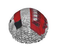 London Red Telephone Booth Printed Double-Layer Shower Cap, Reusable Shower Cap, Suitable For Various Hair Lengths
