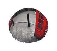 London Red Telephone Booth Shower Cap for Women Men, Elastic and Reusable, Stylish Large Waterproof Shower Bonnet, Washable Hair Bath Caps, Double Layers Bathing Hat for Long Hair, Braids