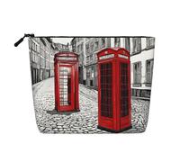 London Red Telephone Booth Single Layer Linen Like Makeup Bag, Lightweight and Cute, Easy to Use