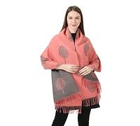 London Scarf Mulberry Tree Scarf Reversible Long Cashmere Soft Women Ladies Tree Of Life (Coral Pink/Grey)