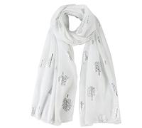 London Scarfs Glitter Mulberry Trees Scarf Women Foil Printed Tree Fashion Ladies Wrap (White With Silver Foil)