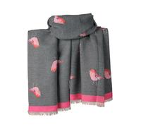 London Scarfs Ladies Women's Super Soft Robin Scarf Cashmere Blend Winter Long Cosy Ladies Wrap For Cold Evening Large Soft Warm Bird Print Winter Shawls (New Robin Grey with Hot Pink)