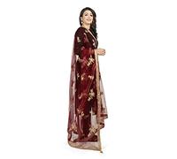 London Scarfs Net Dupatta with Gold Embroidery and Tassels Traditional Dupatta Party Wear All Ceremonies and Occasions (Maroon)