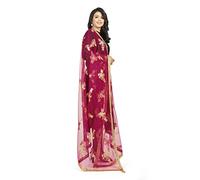 London Scarfs Net Dupatta with Gold Embroidery and Tassels Traditional Dupatta Party Wear All Ceremonies and Occasions (Hot Pink)