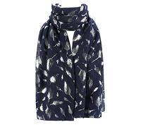 London Scarfs New Ladies Women's Glitter Celebrity Designer Scarf Women Scarf Shawl Wrap (Feather Navy Blue)