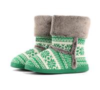London Shoe Co Ladies Aztec Fairisle Xmas Bootie Slippers - Cozy Faux Fur Winter Snowflake Boot Slipper (Green, UK3/4)