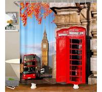 London Shower Curtain Mould Resistant, 3D Bathroom Curtain London, Waterproof Polyester Fabric Bathtub Curtain, Shower Curtains 180 x 180 with Hooks Bath Curtain a6352