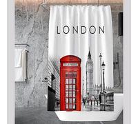 London Shower Curtain Mould Resistant Telephone Booth Bathroom Curtains Shower 3D Wet Room Shower Curtains 180x180 cm Washable Polyester Fabric Bath Curtain With 12 Hooks A956