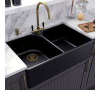 London Sink Company Butler 795 2-Bowl Matt Bronze Ceramic Sit-On Kitchen Sink With Waste