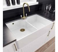 London Sink Company Butler 895 2-Bowl White Ceramic Kitchen Sink With Waste