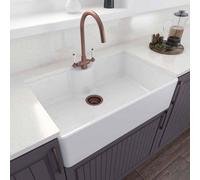 London Sink Company Fireclay Butler 795mm 1-Bowl Undermount Sink, White, Basket Waste, 10-Year