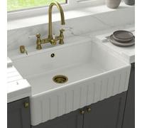 London Sink Company Fluted Butler 795mm 1-Bowl White Ceramic Sit-On Kitchen Sink With Waste & Overflow
