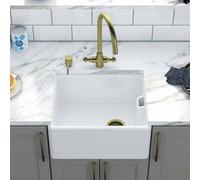 London Sink Company Lsc Belfast 445 Compact Fireclay Ceramic Kitchen Sink, 1.0 Single Bowl With 90mm Basket Waste.