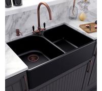 London Sink Company Lsc Butler 795 - 2-Bowl Matt-Finish Ceramic Sit-On Kitchen Sink With Waste