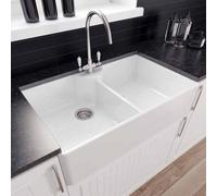 London Sink Company Lsc Butler 895 Fireclay 2-Bowl Ceramic Kitchen Sink With Waste Kit