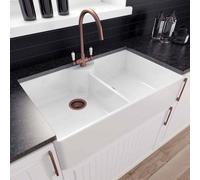 London Sink Company Lsc Butler 895 Fireclay Ceramic Inset Kitchen Sink 2-Bowl With Waste Kit
