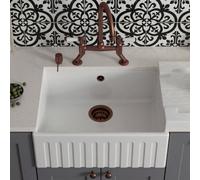 London Sink Company Lsc Fluted Butler 595 1.0 Bowl White Ceramic Kitchen Sink With Copper Waste & Overflow
