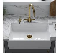 London Sink Company Lsc Medium White 600X400X160 Ceramic Belfast Butler Kitchen Sink & Gold Basket Strainer Waste