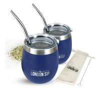 London Sip Yerba Mate Cup and Bombilla Set Includes 2 Mate Gourds Spill Resistant Lids and Mate Straws Bombilla Brush and Pouch Included Yerba Ma