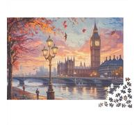 London Skyline 1000 Piece Recycled Cardboard Autumn Cityscape Art Puzzle, Concentration Training, Personalised Gift, Wall Decor & After-School Fun 70x50cm/1000pcs