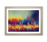 London Skyline Art Vol.2 Abstract Framed Print | A4 Oak Framed Wall Art | Ready to Hang | Abstract Cityscape Picture | Living Room Bedroom Lounge Office