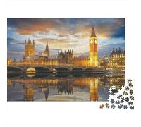 London Skyline at Dusk 1000 Piece Jigsaw Puzzle Big Ben Night Reflection for Adults Educational Game Beautiful Decoration Challenge High Difficulty Birthday Gifts 70x50cm/1000pcs