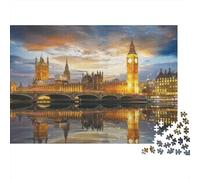 London Skyline at Dusk 1000pcs Jigsaw Puzzle for Adults 12+, Premium Paper, Big Ben Night, Mental Workout Activity, Family Fun, Improves Problem-Solving & Memory for All Ages 38x26cm/1000pcs