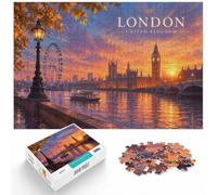 London Skyline at Sunset Paper Puzzle 1000pcs (52x38cm) for Adults | For winter weekends: 1000-piece jigsaw puzzle for adults offers 1000 pieces for the Christmas break.