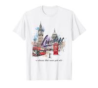 London Skyline Big Ben Red Bus Phone Booth UK Landmarks T-Shirt