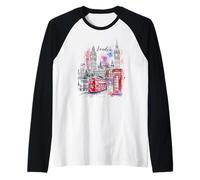 London Skyline Big Bridge Red Bus Art Print Souvenir Raglan Baseball Tee