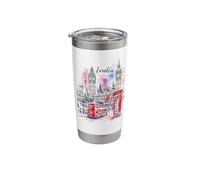 London Skyline Big Bridge Red Bus Art Print Souvenir Stainless Steel Insulated Tumbler