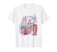 London Skyline Big Bridge Red Bus Art Print Souvenir Value Graphic T-Shirt