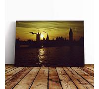 London Skyline City Sunset Big Ben Canvas Print | Gallery Wrapped 30mm Frame Wall Art | 20x14 inches | Ready to Hang | Modern Landscape Picture | Living Room Bedroom Lounge Office