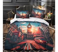 London Skyline Comforter Cover 3D Design Printed Luxurious 3 Pcs Bedding Set Zipper vibrant Cityscape Duvet Cover Super Soft Machine Washable for Kids Girls Boys Adults Women Teens King（220x240cm）