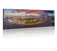 London Skyline Decor Aerial Panoramic View Canary Wharf Business District Wall Art Cityscape Pictures Paintings 1 Piece Canvas Artwork Home Decor for Living Room Framed Ready to Hang, 12"Wx46"H