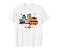 London Skyline Iconic Landmarks Red Bus Souvenir T-Shirt