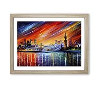 London Skyline Painted Abstract Framed Print | A2 Oak Framed Wall Art | Ready to Hang | Abstract Cityscape Picture | Living Room Bedroom Lounge Office